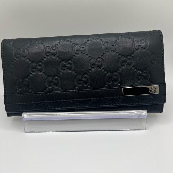 GUC Gucci Black Guccissima Long Wallet - Picture 1 of 10